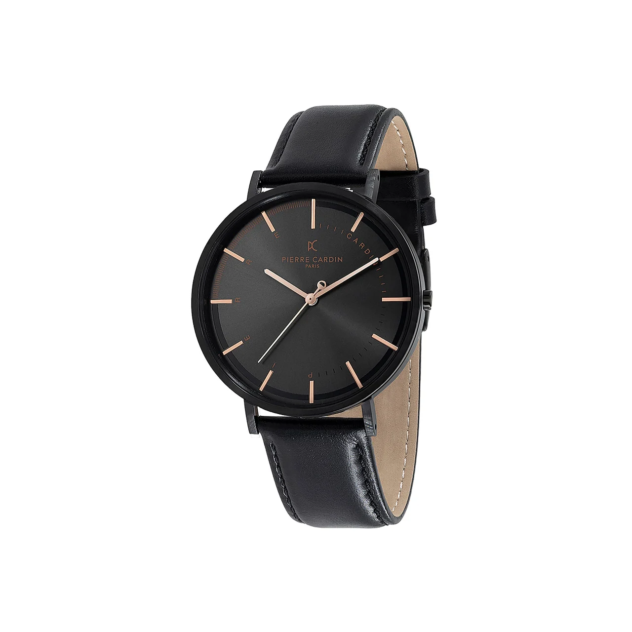 BONNE NOUVELLE MENS Bonne Nouvelle Black Watch with Black Dial and Black Leather Strap CBN.3046 42 mm kol saati