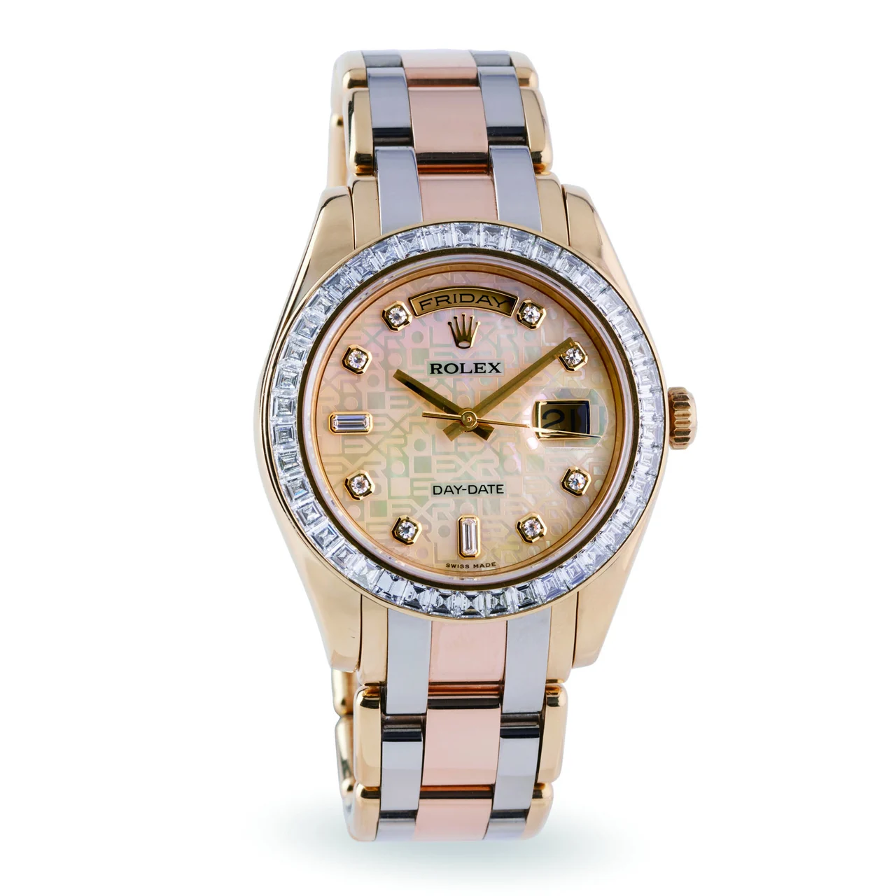 Rolex ROLEX REF. 18958, DAY-DATE, THREE COLOUR GOLD,MOP JUBILEE DIAL, BAGUETTE DIAMOND kol saati