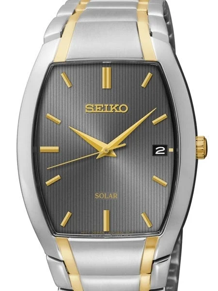 Seiko Solar Watch with Two-Tone Tonneau Stainless Steel Case and Matching Bracelet #SNE334 35 mm kol saati