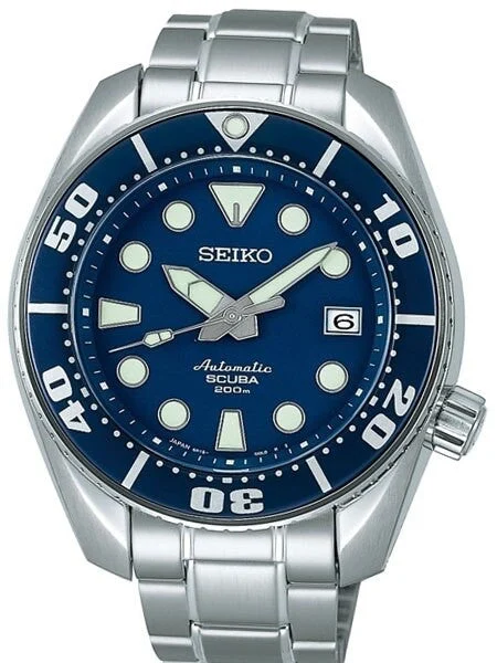 Seiko Sumo Prospex Automatic Dive Watch with Blue Dial and Stainless Steel Bracelet #SBDC003 kol saati
