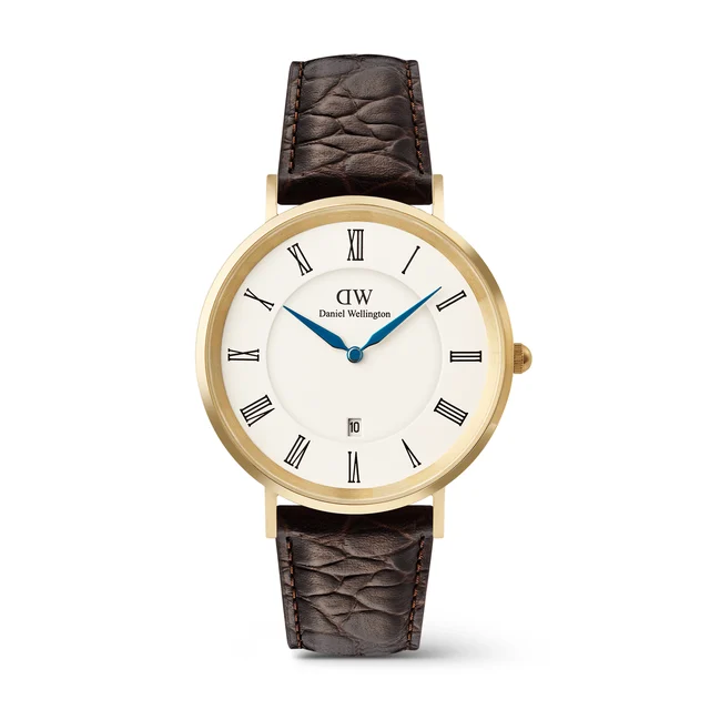 DANIEL WELLINGTON Classic Roman Numerals Date Dark Brown Croc Belly Gold DW00100912 kol sa