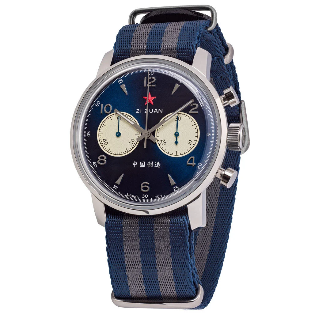 Seagull 1963 Hand Wind Mechanical Chronograph with Vibrant Blue Dial #6488-2901L 42 mm kol saati