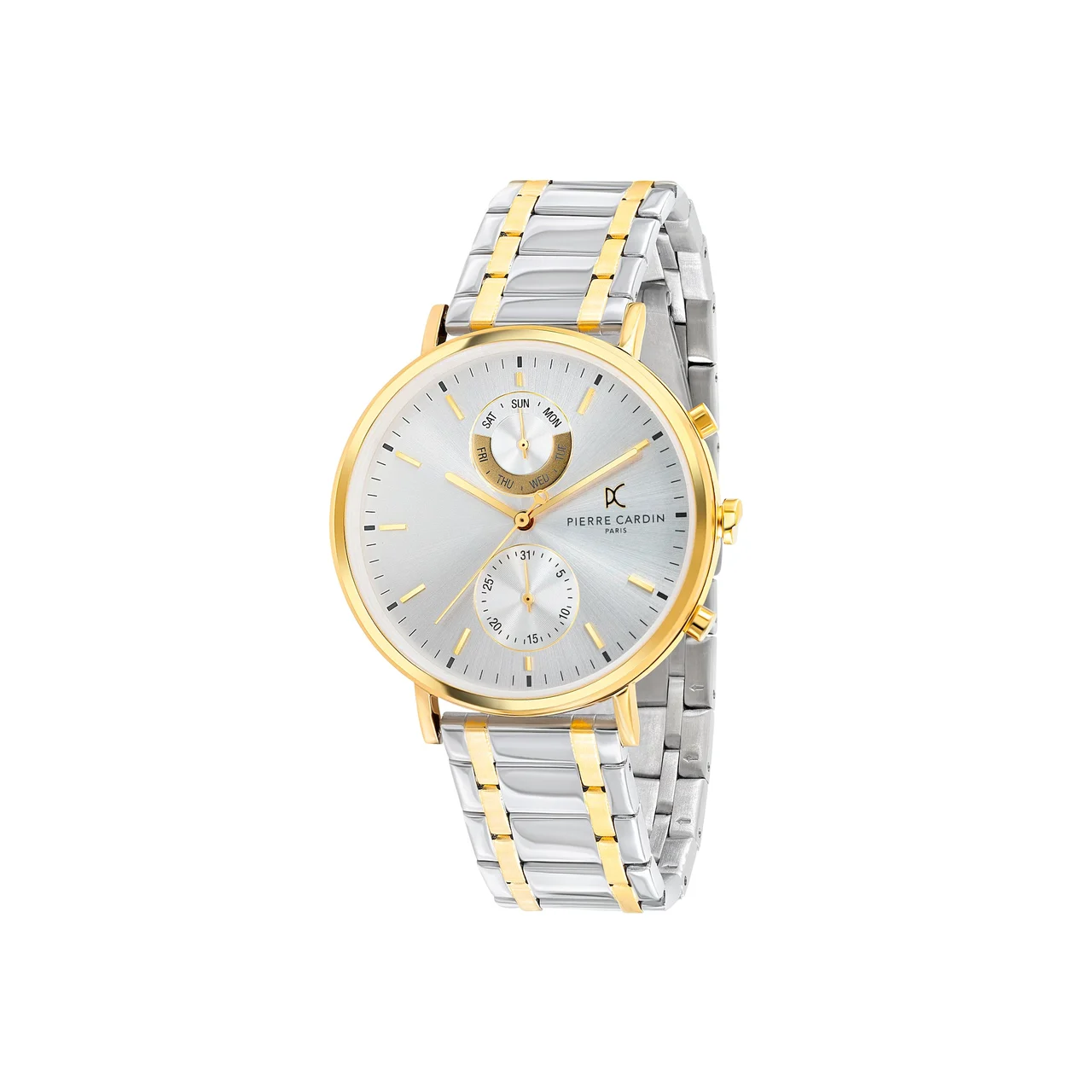 BONNE NOUVELLE MENS Bonne Nouvelle Gold and Stainless Steel Multifunction Watch with White Dial and Metal Links Strap CBN.3060 42 mm kol saati