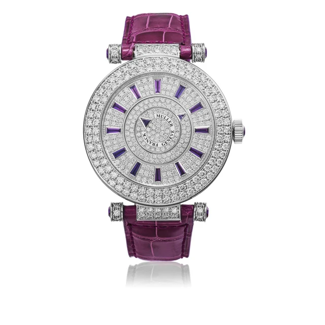 Franck Muller Ref. DM 42 D2R CD; “Double Mystery”; 18K white gold, diamonds and amethysts