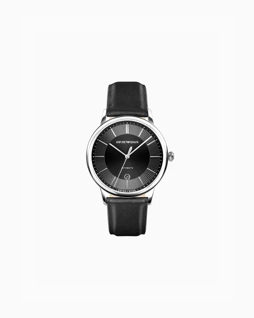 Emporio Armani Swiss Made Automatic Black Leather Watch ARS5100 kol saati