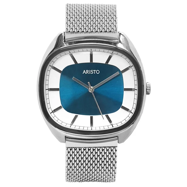 Aristo Classic Dress Watch with Rectangular Face and Blue Dial #4H231-M kol saati