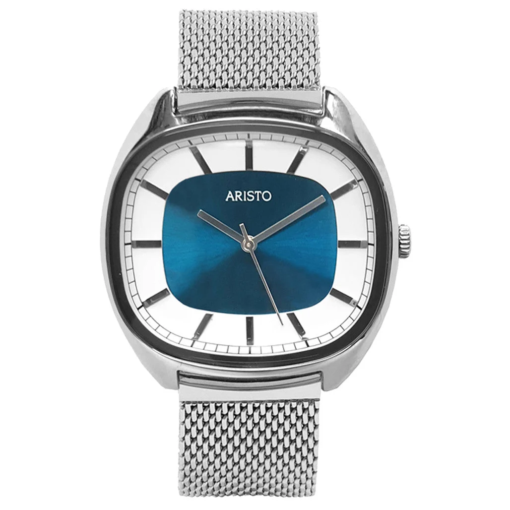 Aristo Classic Dress Watch with Rectangular Face and Blue Dial #4H231-M 41 mm kol saati