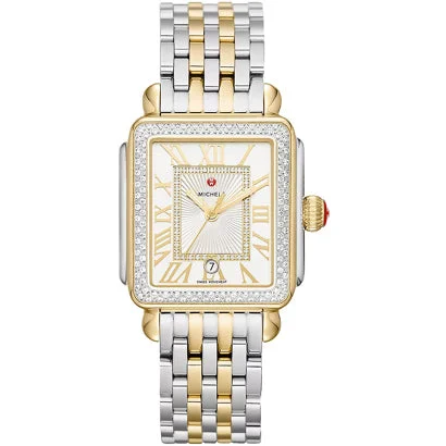 Michele Watches Michele Deco Madison Diamond Two-Tone 18K Gold Diamond Dial Watch MWW06T00