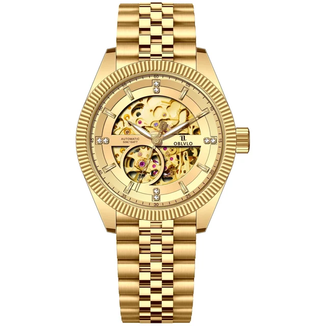 OBLVLO Steel Strap ,Gold Dial RX-SK-GGGS RX Series,40mm,Glod Steel Strap ,Gold Dial RX-SK-