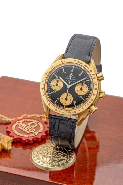 OMEGA OMEGA, REF. BA175.0032SPEEDMASTER, BLACK DIAL, YELLOW GOLD kol saati