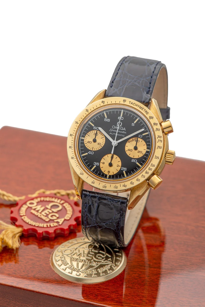 OMEGA OMEGA, REF. BA175.0032SPEEDMASTER, BLACK DIAL, YELLOW GOLD kol saati