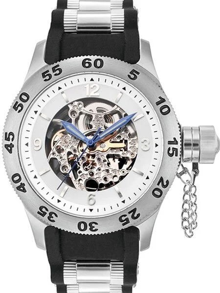 Rougois Russian Naval Style Skeleton Automatic Watch with Canteen Crown #RSND-SB 48 mm kol saati