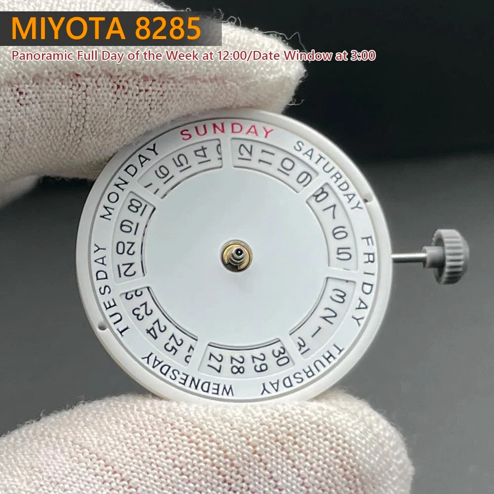 Tandorio Genuine Miyota 8285 Automatic Mechanical Movement Mod Day-Date Watch Mechanism with Week at 12:00/Date at 3:00 O'clock 21 Jewels 14:29#8285 kol saati