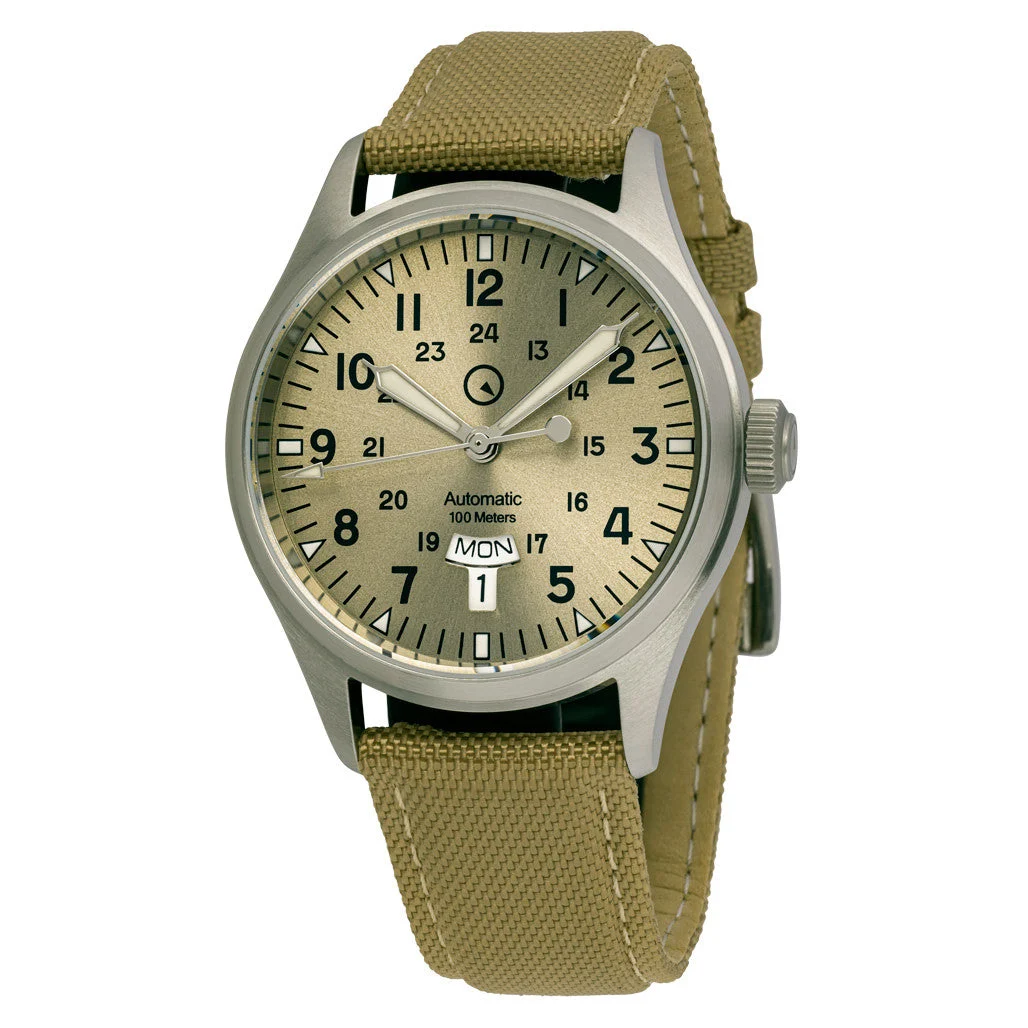 Islander Mitchel "DAY-T" Automatic Field Watch with Champagne Dial and Day-Date Display #ISL-188 48.5 mm kol saati