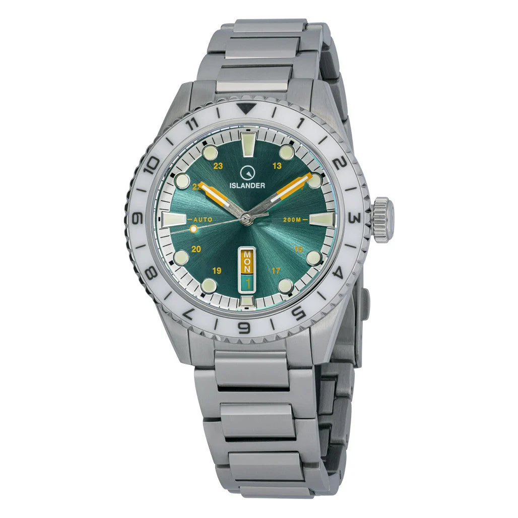 Islander Greenport 39mm Dive Watch with Sunburst Green Dial #ISL-251 39 mm kol saati