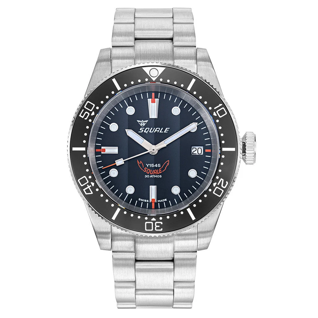 Squale Black Dial Dive Watch with Orange Accents and Stainless Steel Bracelet #1545BKBK.AC 48 mm kol saati