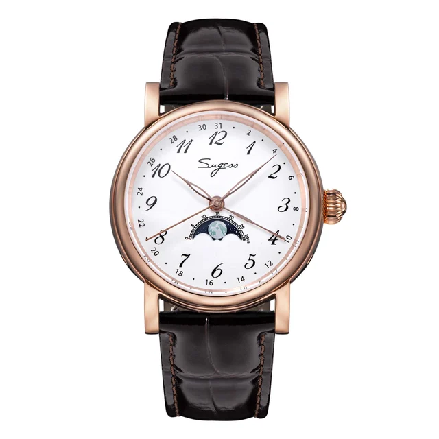 Sugess MoonPhase Master S395-2 Moon Phase Automatic Enamel Dial Ros kol saati