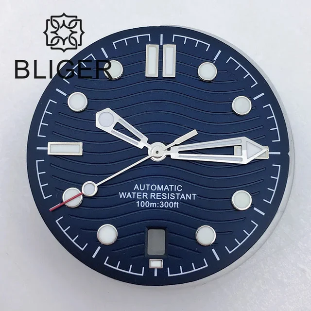 Tandorio seamaster Wave Watch Dial Hand Set 6 O'clock Date Window Black White Blue Green F
