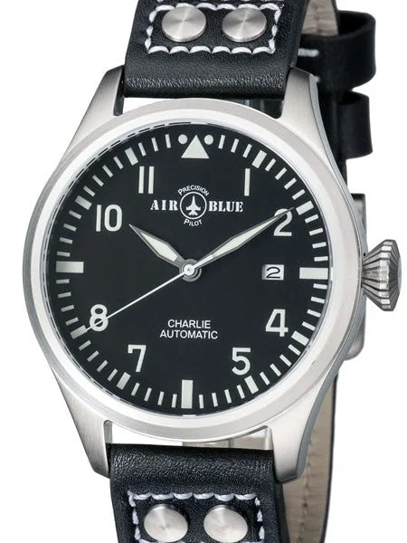 Air Blue Charlie Automatic Pilot Watch with 44mm Case, Sapphire Crystal #CHARLIEAUTOSSBLK 44 mm kol saati
