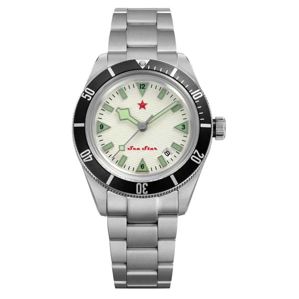 Red Star SEA STAR Watch with Full Lume Dial and Black Bezel #7074G-F kol saati