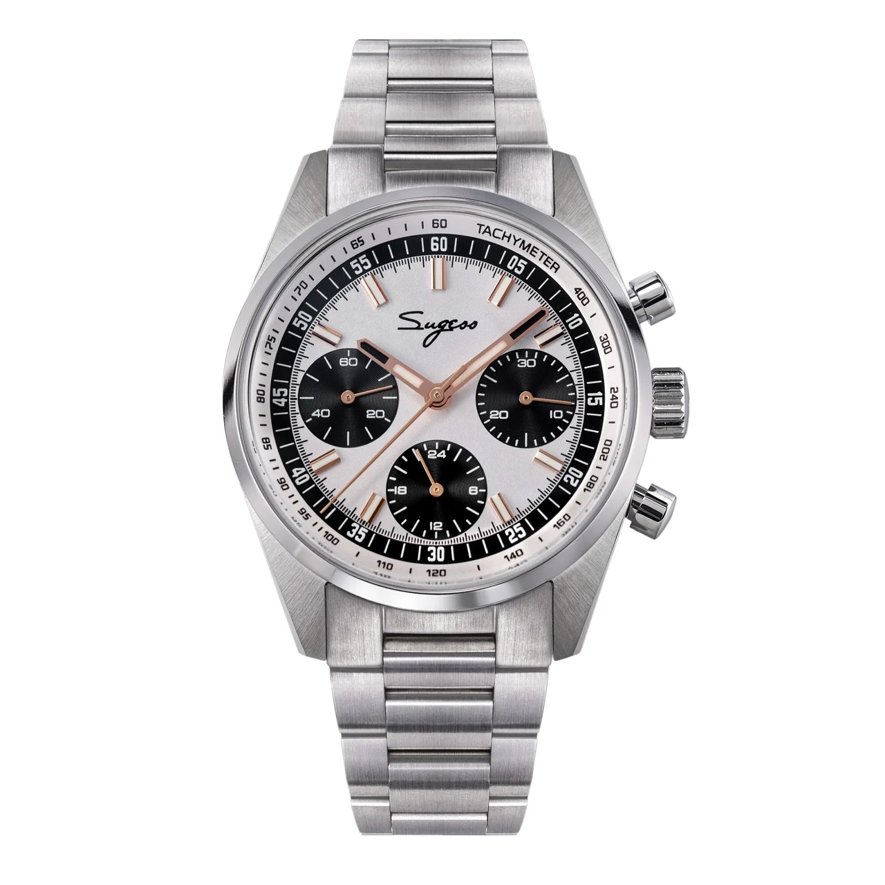 Sugess Chronograph Stainless Steel Black Dial Rose Gold Hand sugess-s465-chronograph-stainless-steel-black-dial-rose-gold-hand 46 mm kol saati