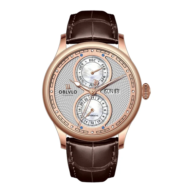 OBLVLO Series, 42mm, Rose Gold With Leather Automatic, White Dia AM Series, 42mm, Rose Gol