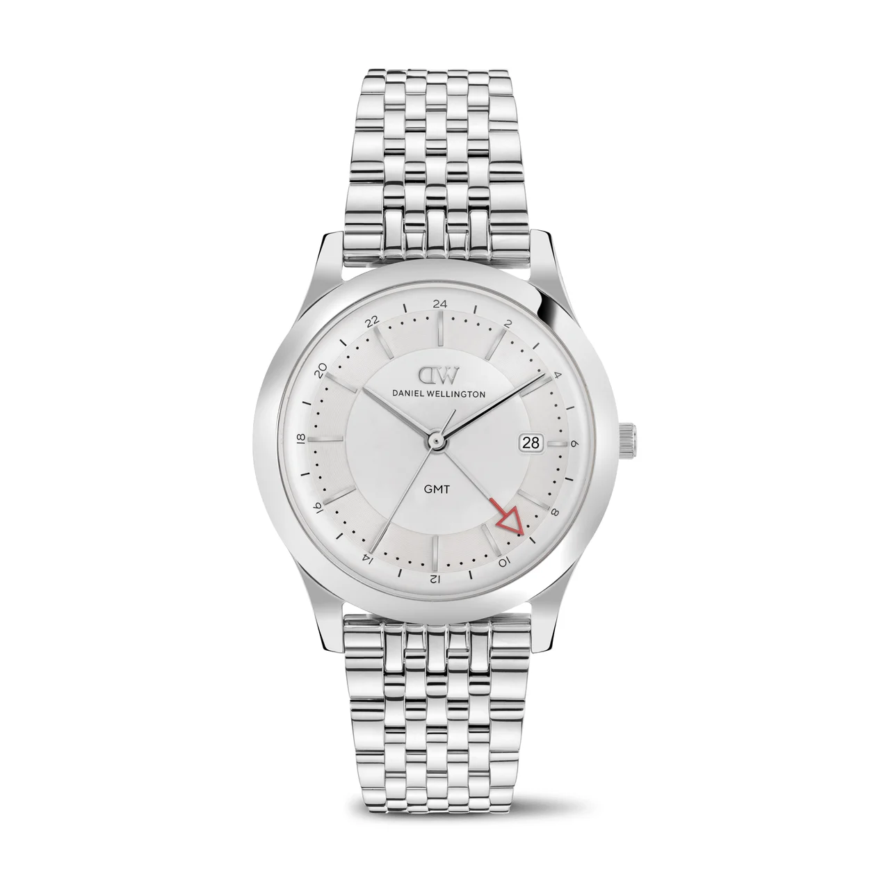 DANIEL WELLINGTON Pathfinder GMT 7-Link Frost-White Silver DW00100973 39 mm kol saati