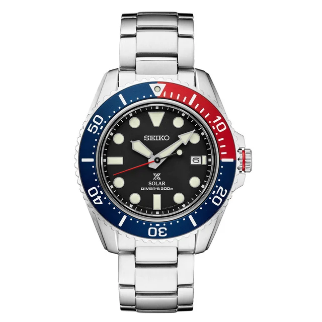 Seiko Prospex Solar Dive Watch with Sapphire Crystal, Pepsi Bezel and Black Dial #SNE591 k