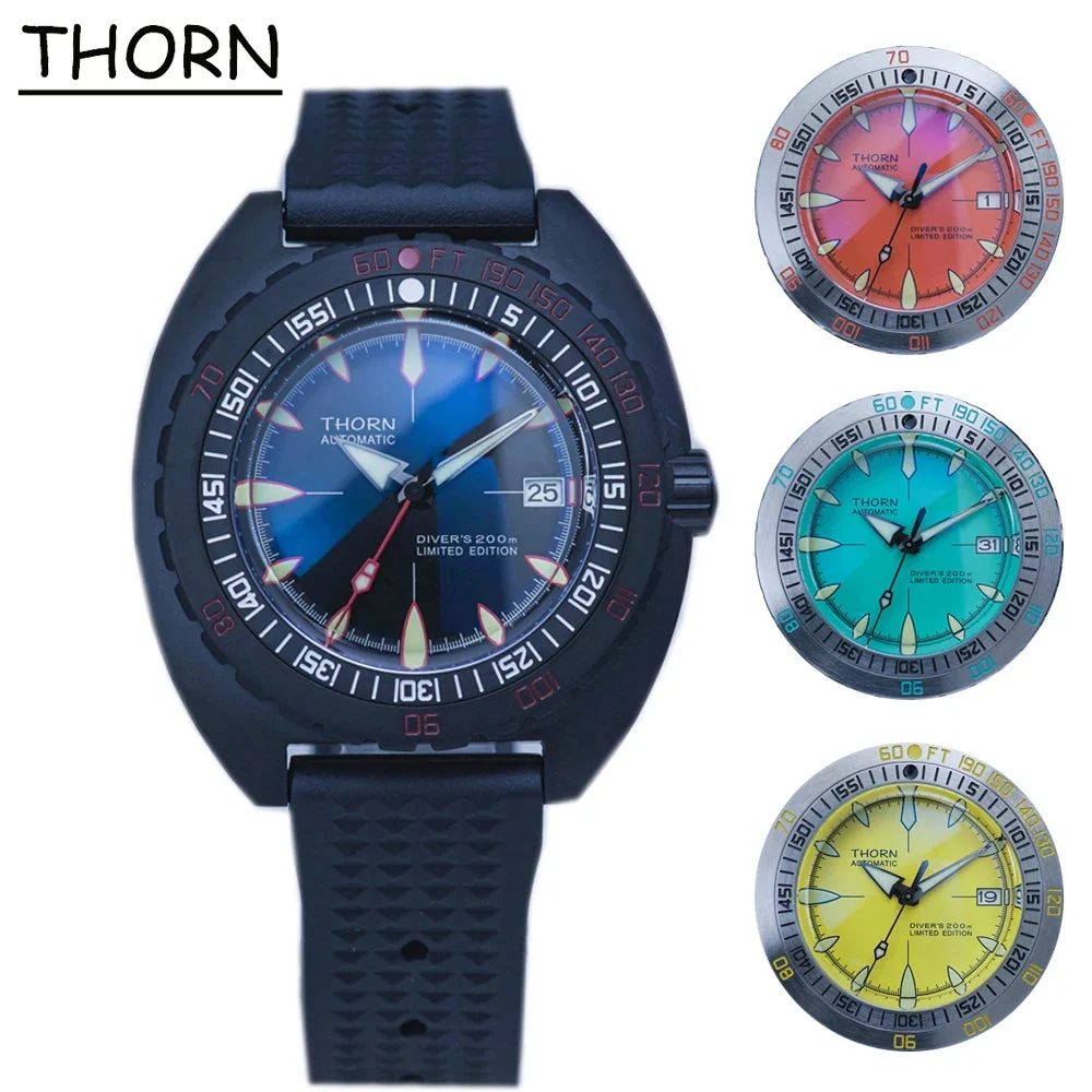 Tandorio Watches THORN Shirryu Sub 300T Homage SHY020 44mm Bubble Sapphire Glass20Bar 44MM C3 lume 14:200000080#Turqoise 44 mm kol saati