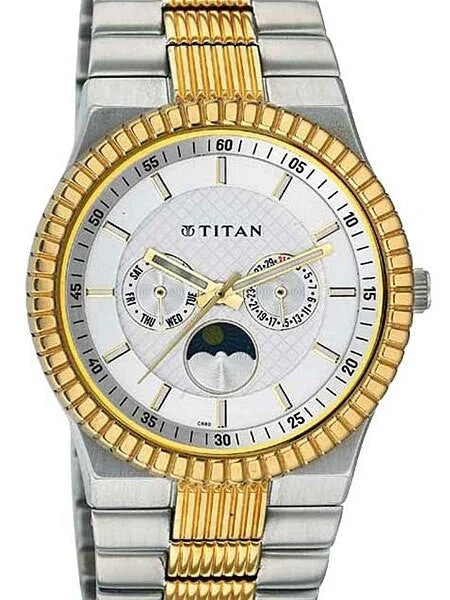 Titan Two-tone Tycoon Quartz Dress Watch with Day, Date and Moonphase #1532BM01 kol saati