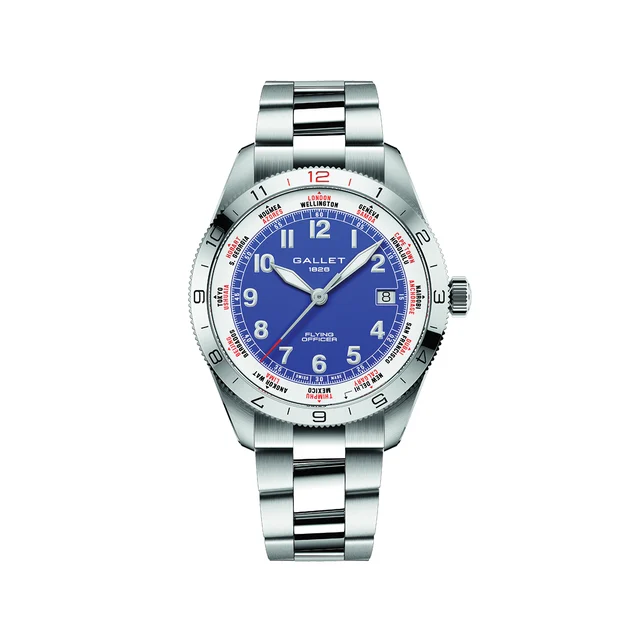 Gallet Flying Officer Automatic Date 40mm - Dark Blue on Bracelet AG1701131C1A1 kol saati