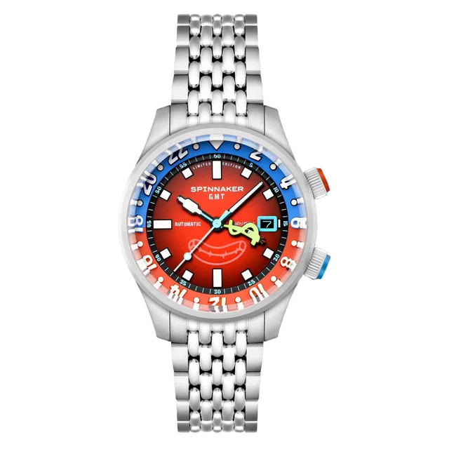 Spinnaker Spongebob Bradner GMT Bubbly Grins in Mr. Krabs Red #SP-5162-22 kol saati