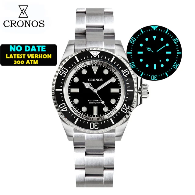 Cronos Watch Store Cronos 44mm Sub Diver Watch PT/SW Movement L6027 - No Calendar 黑PT-1100