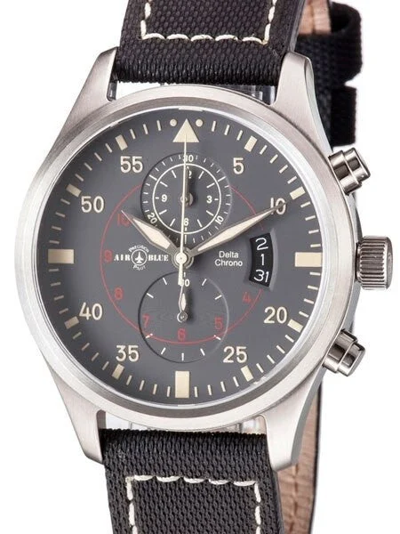 Air Blue Delta Chronograph Pilot Watch with 44mm Case, Sapphire Crystal #DELTACHRONOSSGREY