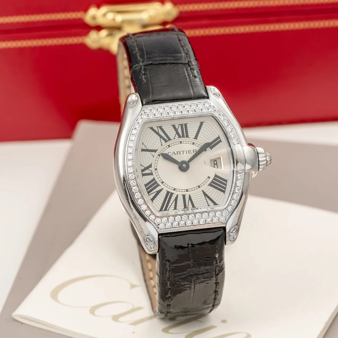 Cartier CARTIER, REF. 2723, ROADSTER, DIAMOND BEZEL, WHITE GOLD kol saati
