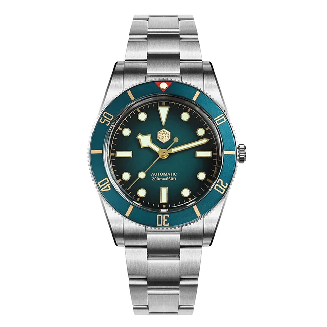 San Martin Vintage Diver Watch SN0138B-黑金-ST2130 kol saati