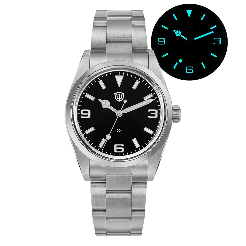Watchdives Explore Men Watch V3 Watchdives-WD1016小号-V3- 字钉369黑 - 蓝宝石- 37 mm kol saati