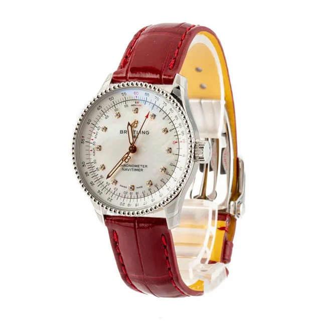 Breitling Navitimer Automatic 35 Steel on Red Leather Strap A17395211A1P6 kol saati