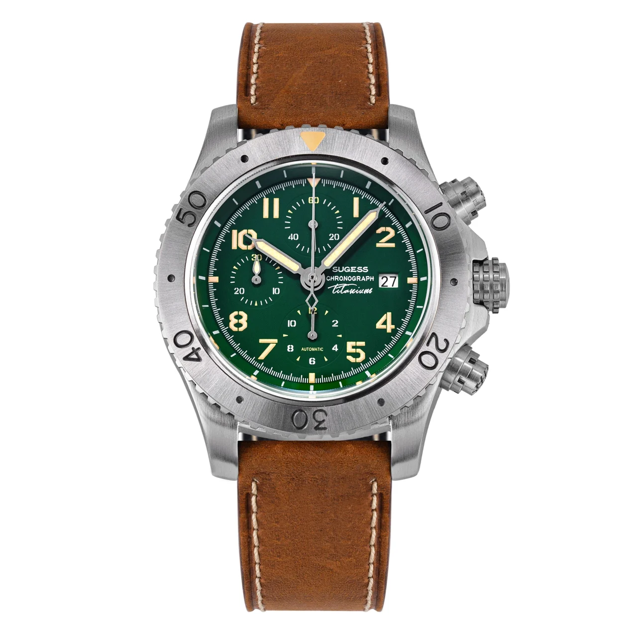 Sugess Titanium Chronograph Green Dial S464 Titanium Chronograph Green Dial 46 mm kol saati