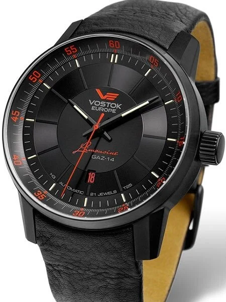 Vostok Europe Vostok-Europe GAZ Limo Black PVD Watch with Trigalight Gas Tube Illumination #5654140 45 mm kol saati