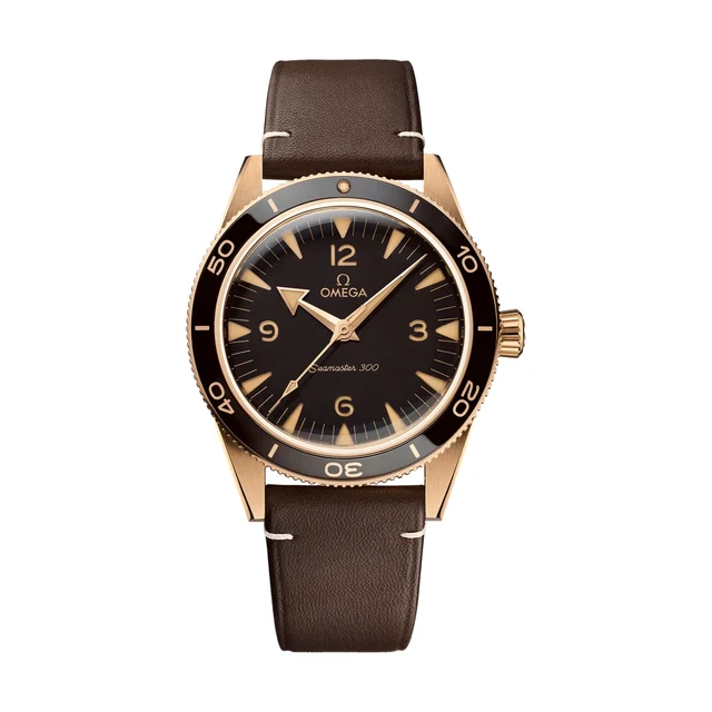 OMEGA Seamaster 300 Bronze Gold 41mm - Brown on Leather Strap O23492412110001 kol saati