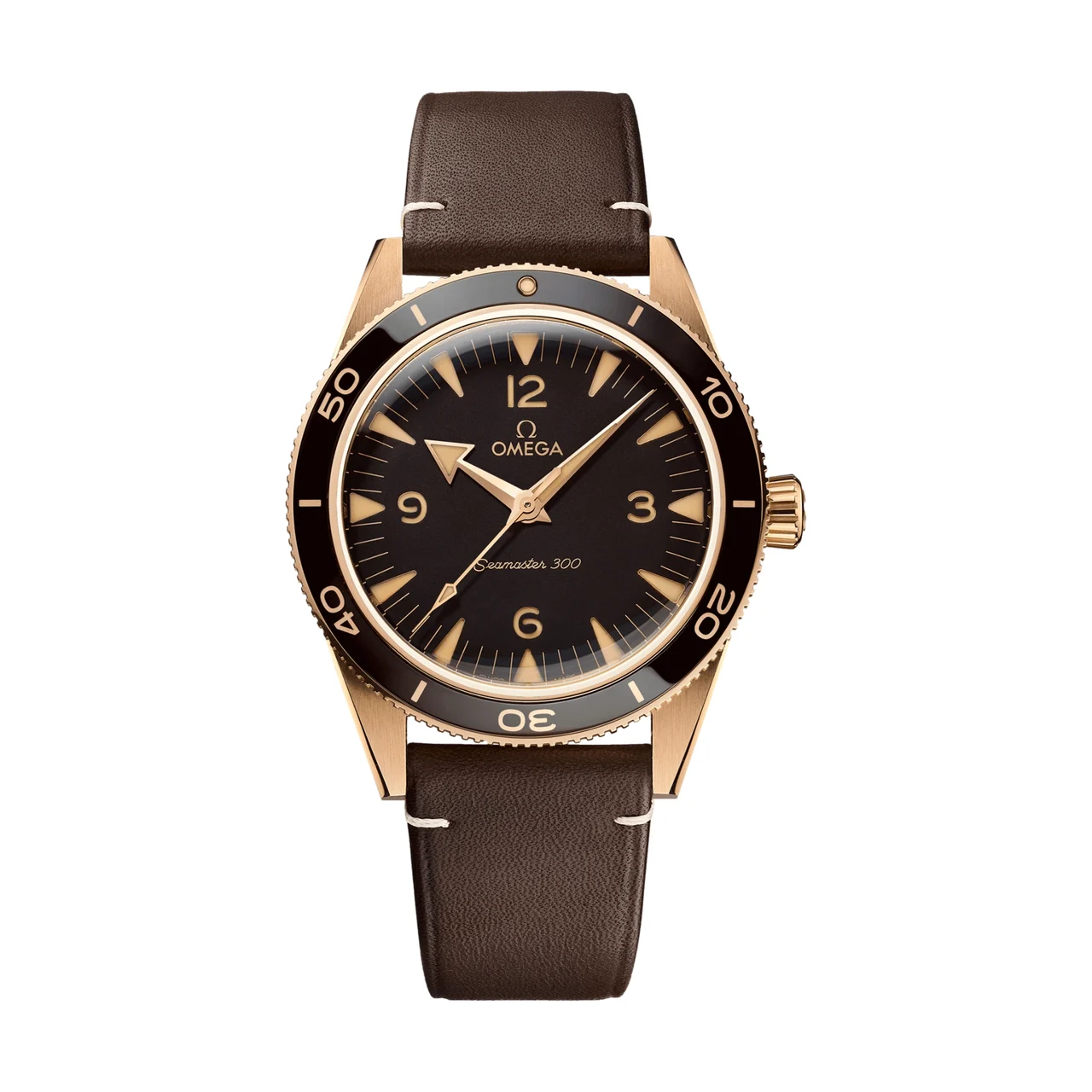 OMEGA Seamaster 300 Bronze Gold 41mm - Brown on Leather Strap O23492412110001 41 mm kol saati