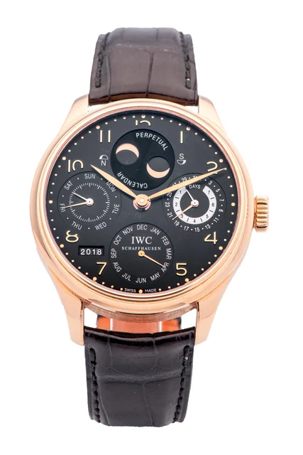 IWC IWC REF. IW502103 PORTUGUESE PERPETUAL CALENDAR BLACK DIAL PINK GOLD kol saati