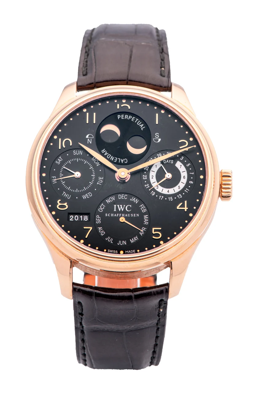 IWC IWC REF. IW502103 PORTUGUESE PERPETUAL CALENDAR BLACK DIAL PINK GOLD kol saati