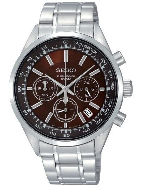 Seiko Quartz Analog Chronograph Sports Watch, Brown Dial #SSB041P1 kol saati