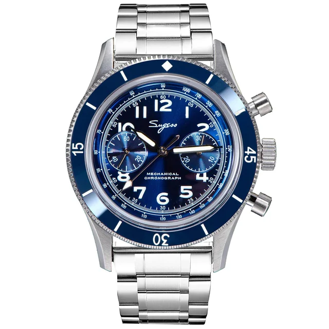 Sugess Chrono Heritage S423 Chronograph Blue Dial Bracelet kol saati