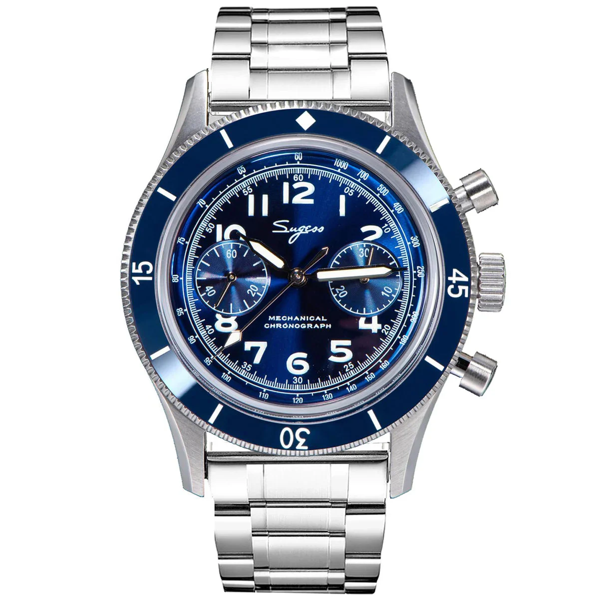 Sugess Chrono Heritage S423 Chronograph Blue Dial Bracelet 42 mm kol saati