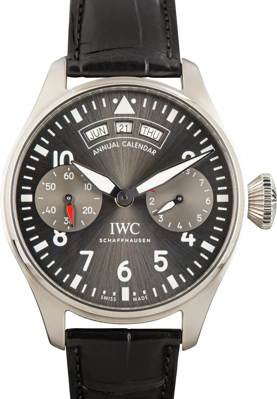 IWC Big Pilot’s Watch Annual Calendar Spitfire Ref IW502702 Grey Dial kol saati