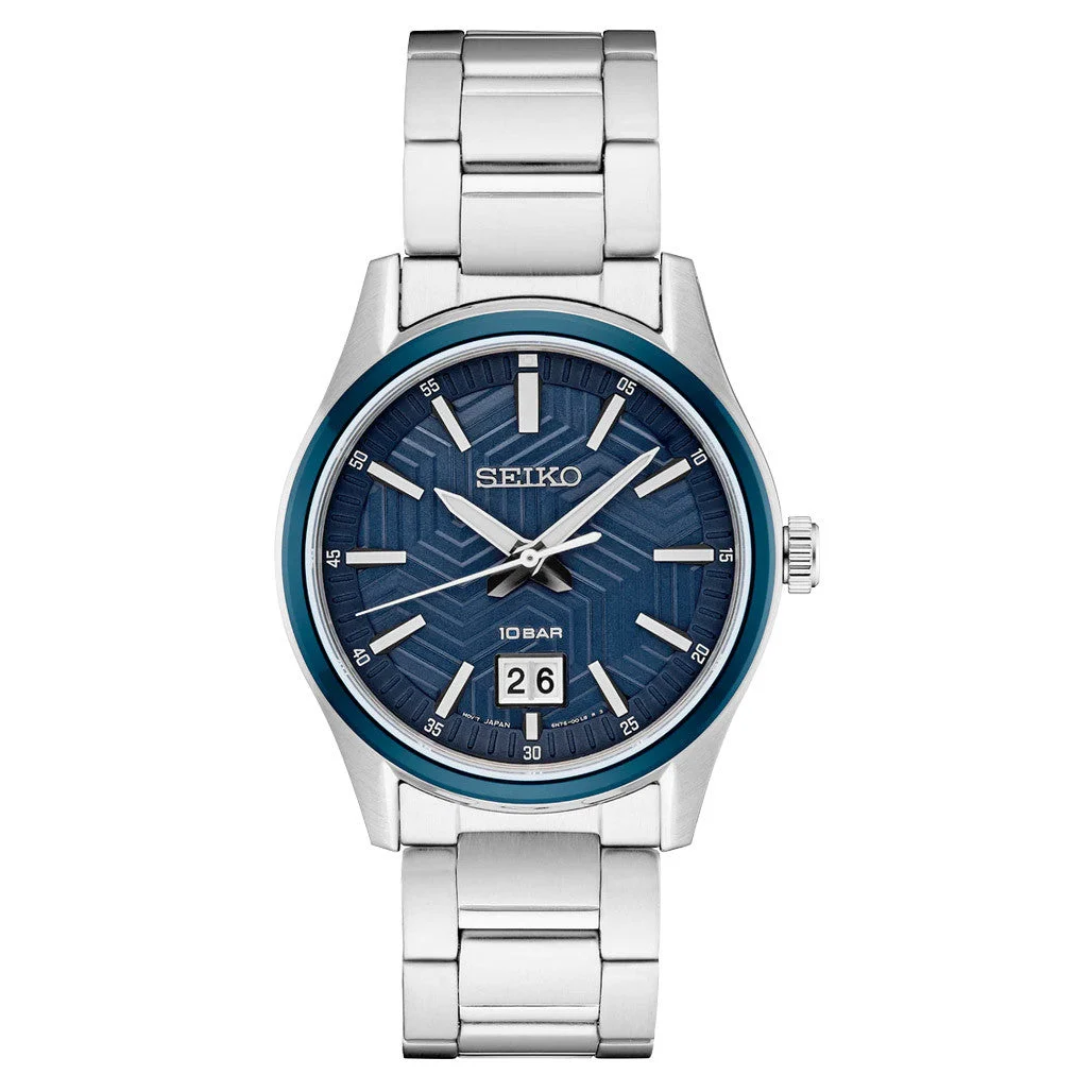 Seiko Essentials Big Date Watch with Blue Dial #SUR559 kol saati