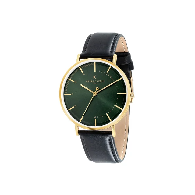 BONNE NOUVELLE MENS Bonne Nouvelle Gold Watch with Green Dial and Black Leather Strap CBN.